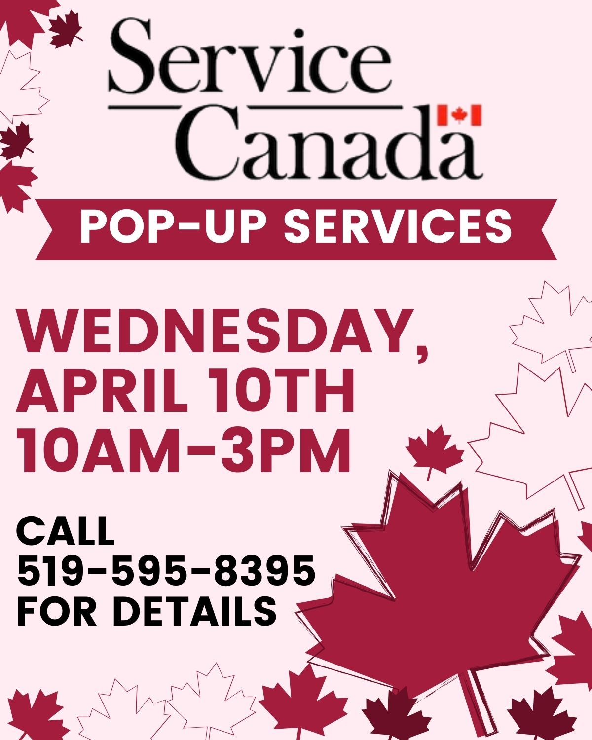 Service Canada Pop Up Services - Wednesday April 10th 10am-3pm