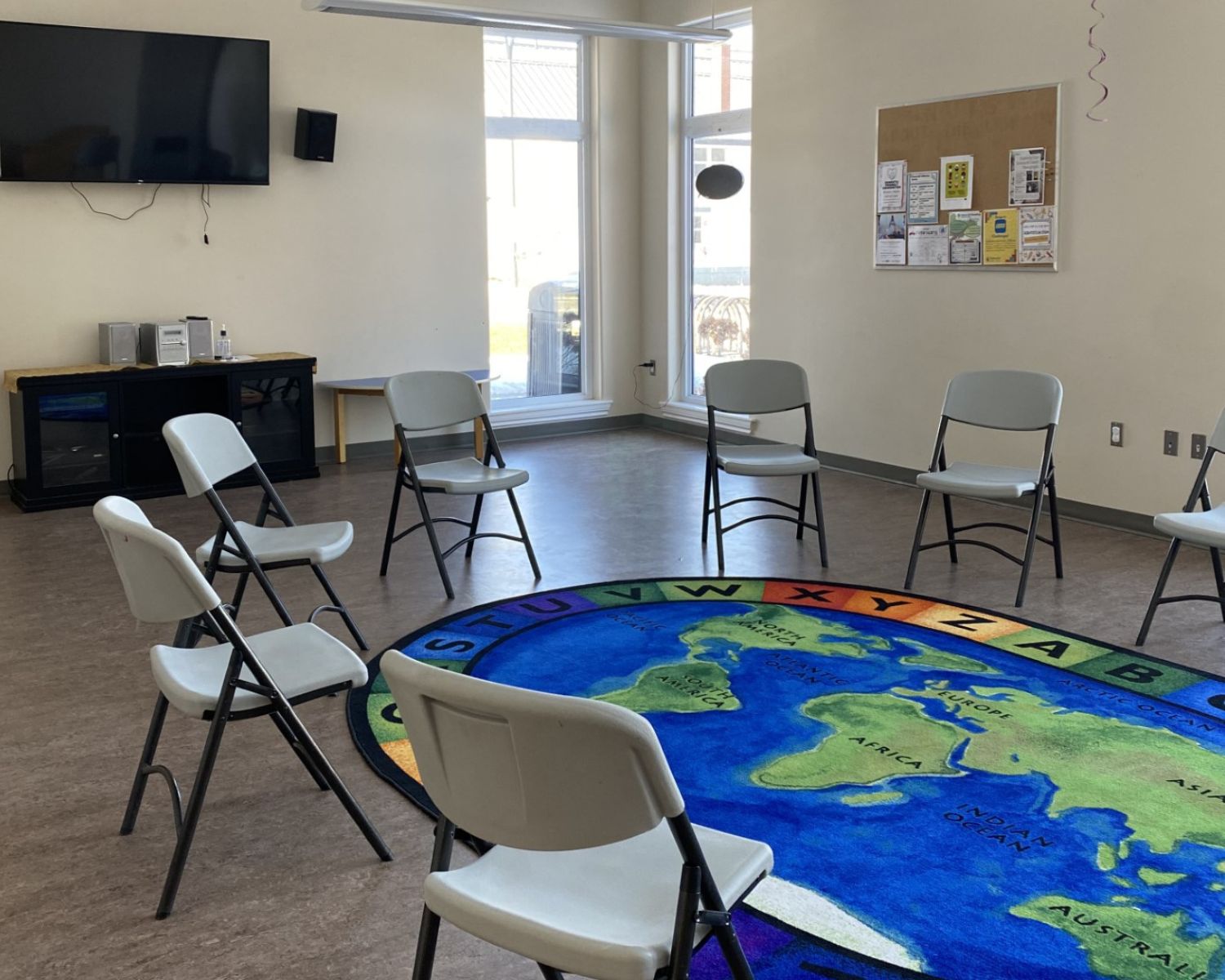 The PEPL program room set up with chairs in a circle