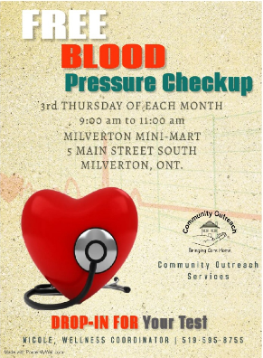 Blood Pressure clinic - Community Outreach. 3rd thursday of each month 9am to 11am