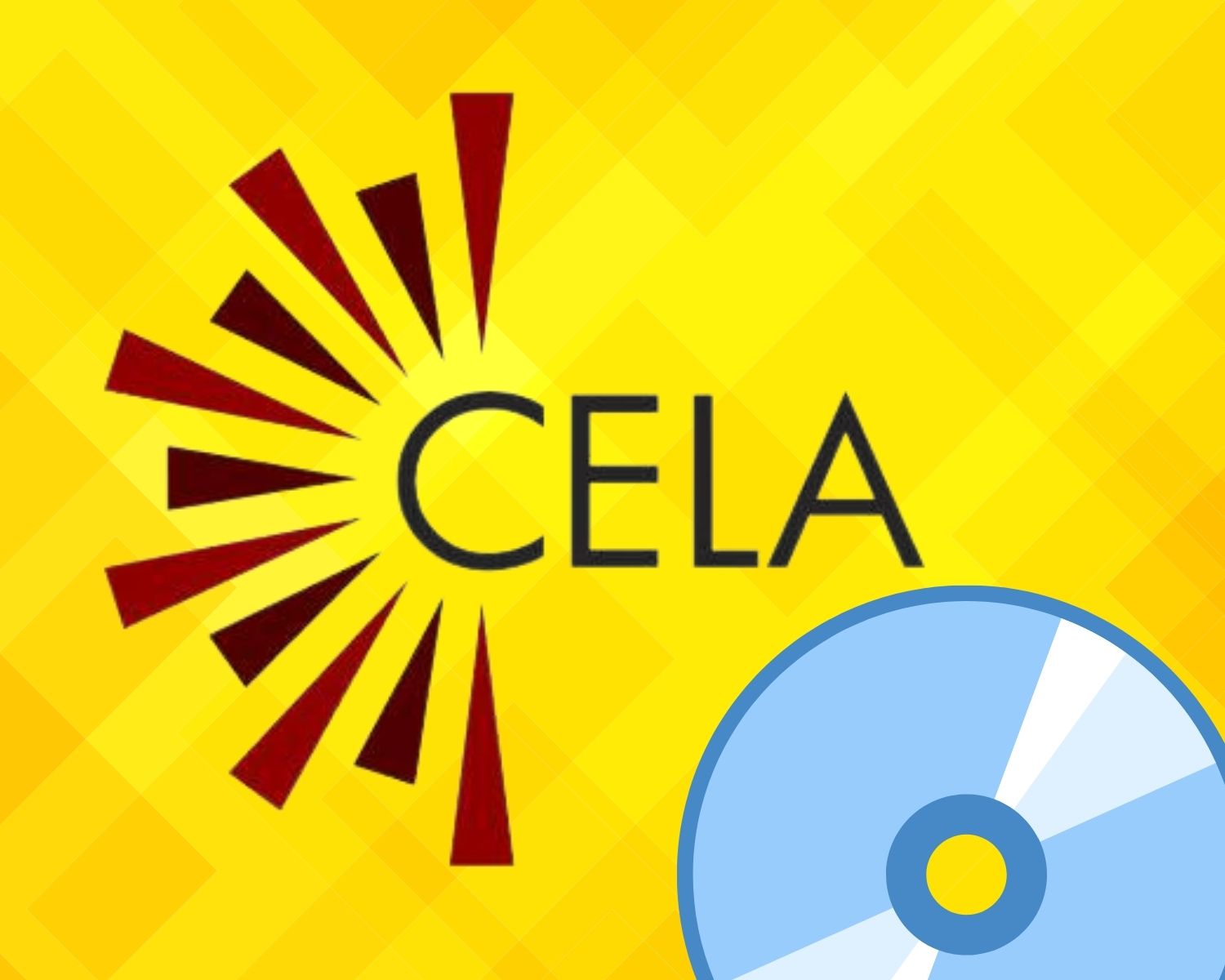 The Cela logo and accompained with a CD in the bottom right corner