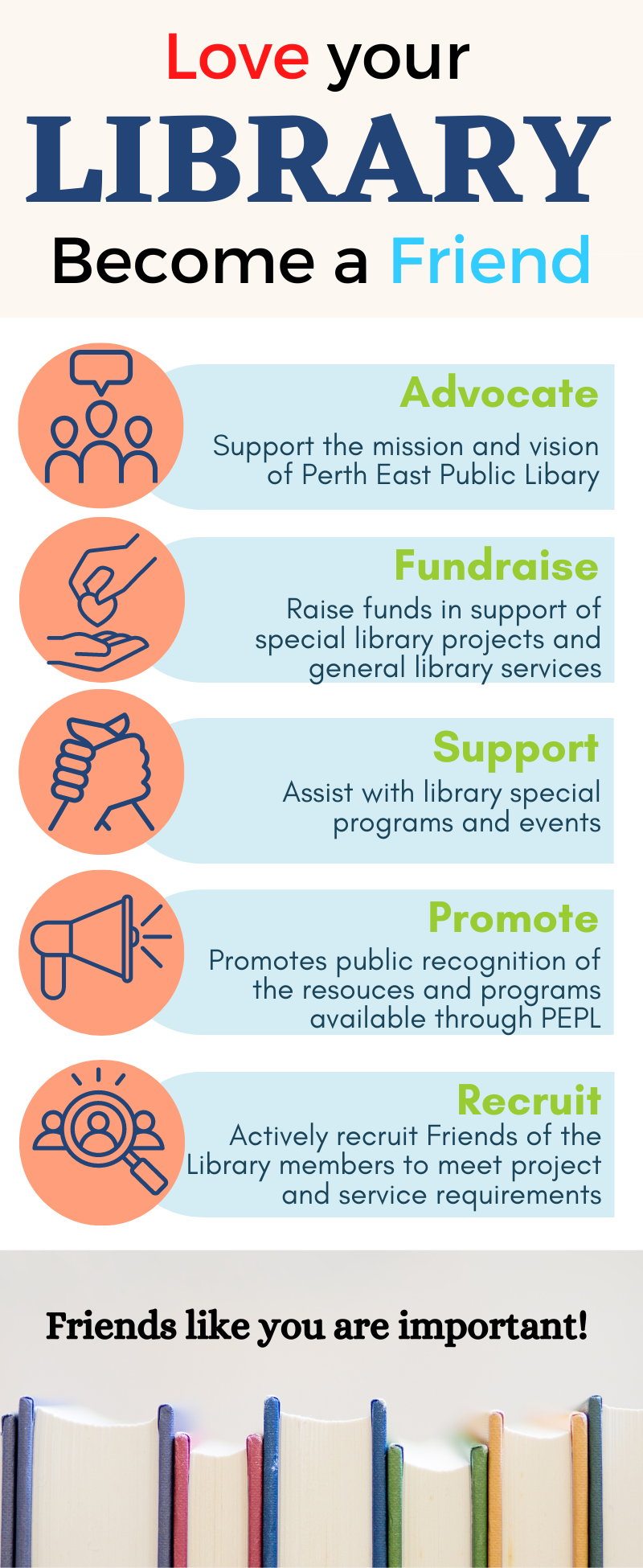 Love your Library Become a Friend: Adcovate, fundraise, support, promote, recruit