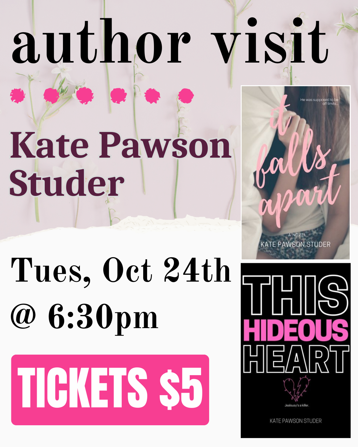 Author Visit - Kate Pawson Studer - Tuesday October 24th at 6:30pm - Tickets $5