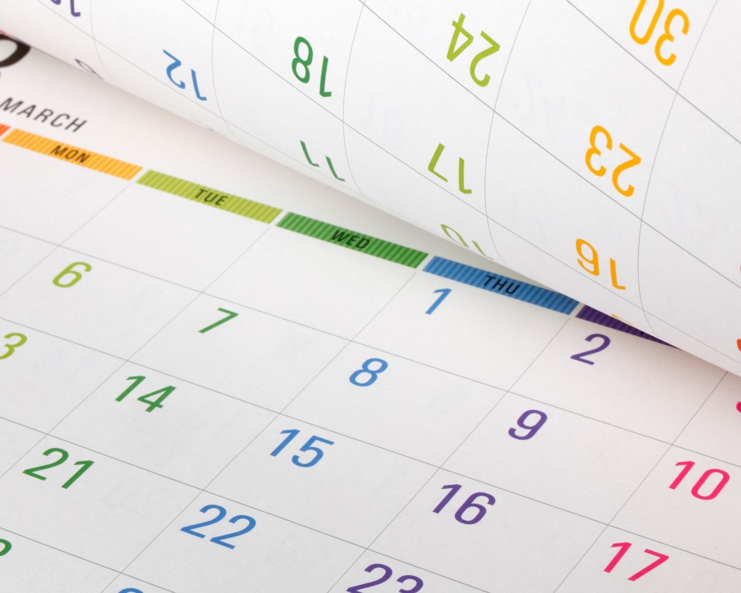 A colourful calendar, flipping pages