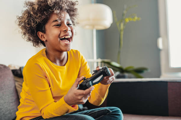 Kid playing video game