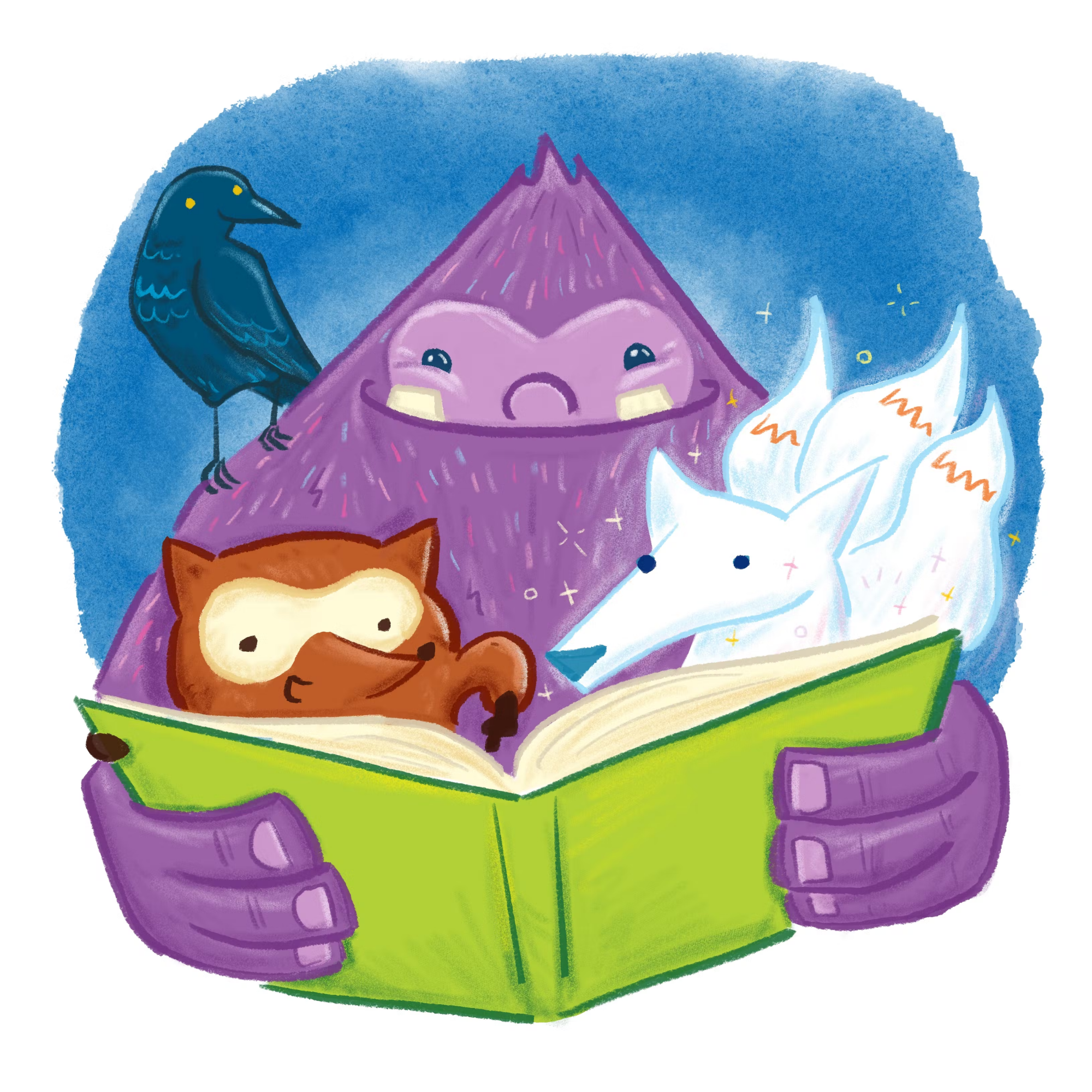 creatures reading a book